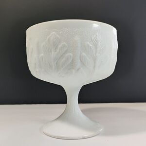 Vtg FTD 1975 White Milk Glass Oak Leaf Compote Bowl Pedestal Floral Arrangements